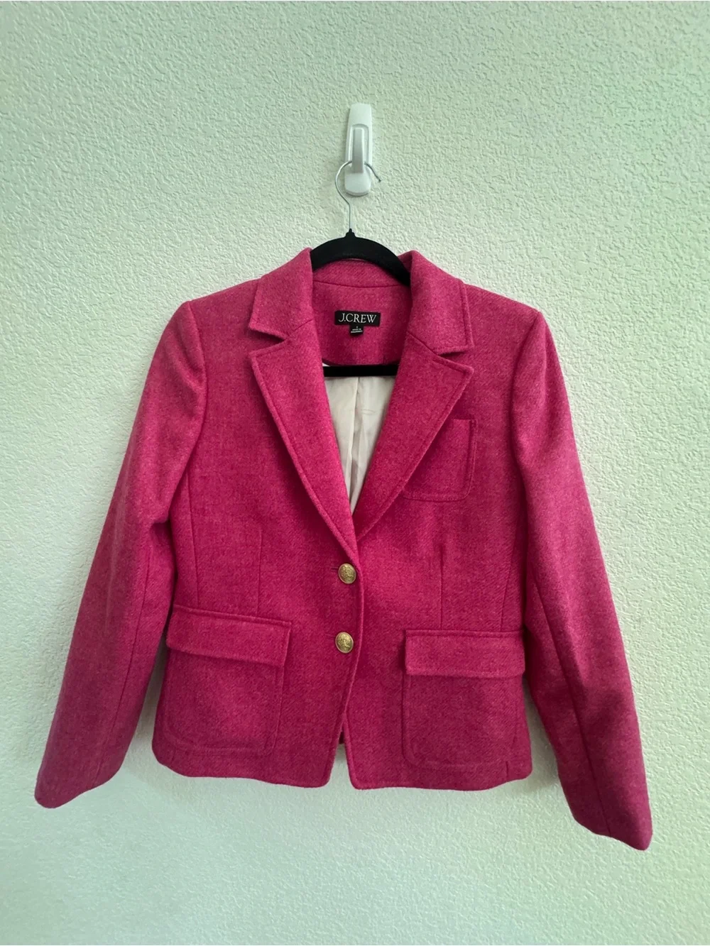 J.Crew Women's Shrunken Pink Wool Blazer size. 2. English Wool Collection